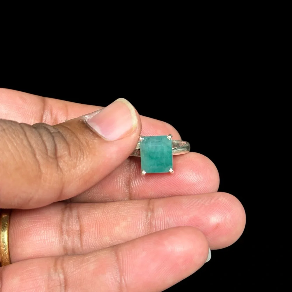 Pre-Owned 3.5ct Natural Emerald Ring 925 Sterling Silver Size 8